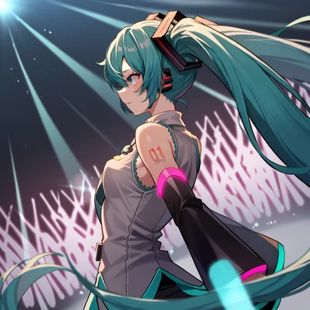 score_9, score_8_up, score_7_up, score_6_up, score_5_up, score_4_up, zPDXL2,rating_questionable, source_anime, 1girl, solo, <lora:Concert_Stage:0.8> st4g3, concert, glowstick, stage lights, cowboy shot, hatsune miku, from side, looking away