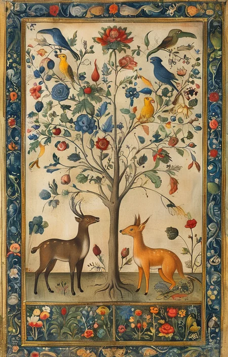 masterpiece,best quality,<lora:tbh294-sdxl:0.9>,illustration,style of Illuminated manuscript animals