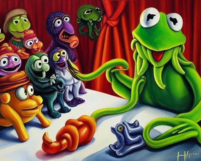 ASCIIA painting of Cthulhu as a muppet, very detailed, clean, high quality, sharp image, based on H.P Lovecraft stories