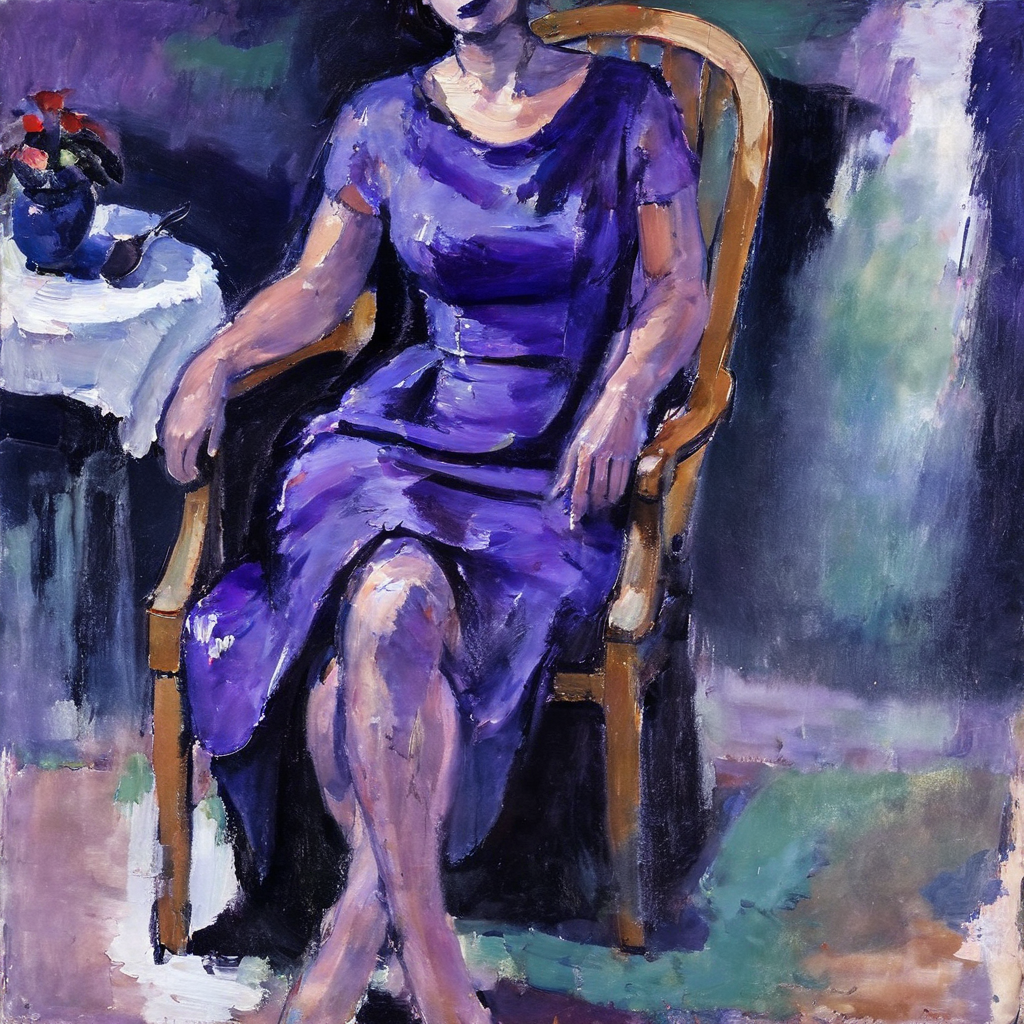 <lora:m4t1:1>m4t1 woman violet dress in chair
thick paint, brush strokes