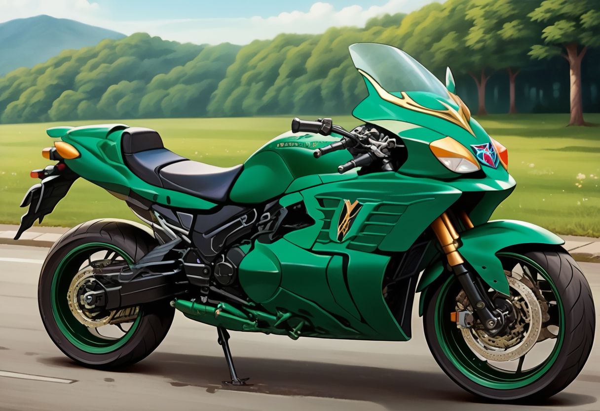 score_9,
rider machine, yamaha, green motorcycle