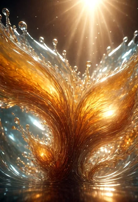 An abstract shape, amazingly fluid, made of glass, detailed, 3d fractals, light particles, water drops, shimmering light, surreal, ink, smooth, shimmering, glow, cinematice contrast, Glow, backlight
16k