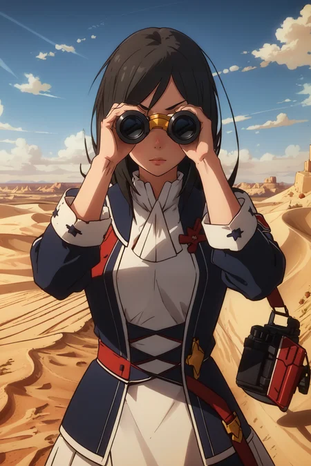 (masterpiece, best quality),  intricate details,
1girl,     <lora:CruschKarsten:0.8> pikkycrusch,
looking through binoculars, 
hill, sand, desert,