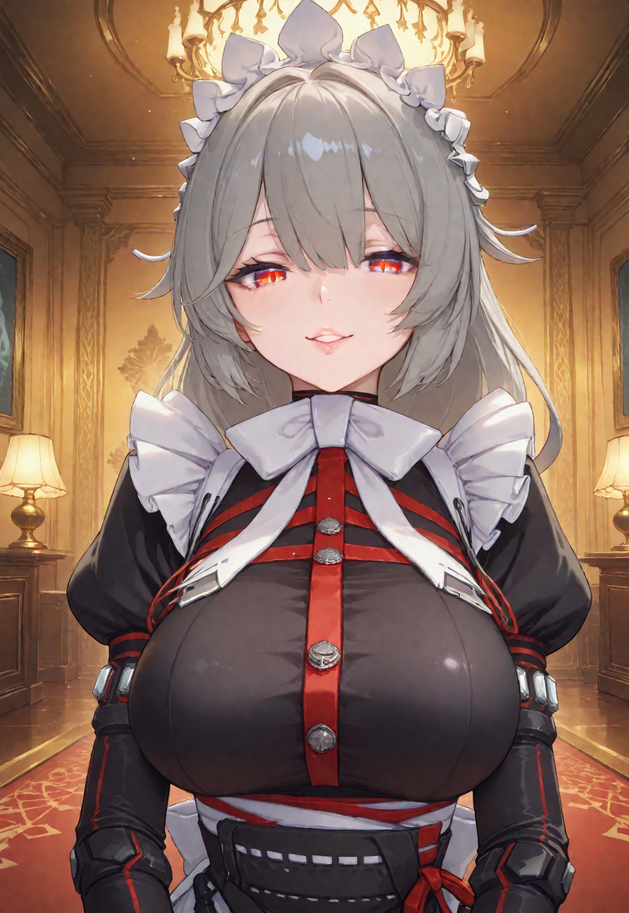 safe_pos, safe_pos, safe_pos, safe_pos, safe_pos, (score_9, score_8_up, score_7_up, score_6_up,) masterpiece, high quality, (best quality:1.1), sharp details, vivid color,
,young lady, 4k, hourglass figure, perfect lips, perfect breasts, <lora:Rina_Alexandrina_Sebastiane_-_Zenless_Zone_Zero_ZZZ__Illustrious:1>
1girl, Alexandrina Sebastiane, solo, grey hair, long hair, multi-colored eyes, red eyes, hair ornaments, breasts,
maid outfit, open dress side, long sleeves, gloves,  
floating, looking at viewer, closeup, super closeup, parted lips, lewd smile, peace sign with hands, wink,
mansion, luxury room, luxury sofa, marble wall, detailed background,