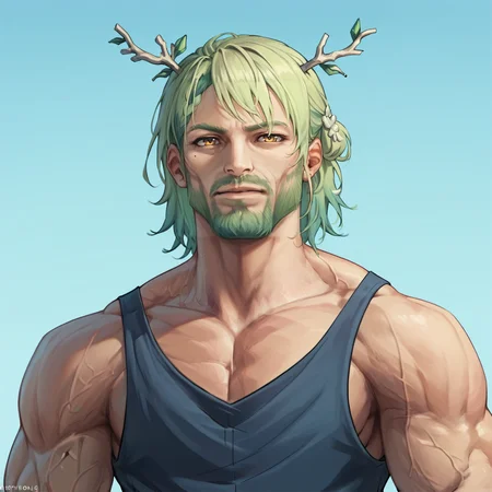 score_9, score_8_up, score_7_up, score_6_up, score_5_up, score_4_up, BREAK, cowboy shot, solo,
<lora:gigachad-12:1.0>, (gigachad:1.0), muscular, facial hair,  <lora:Ceres_Fauna_for_PonyXL:1>, ceres fauna