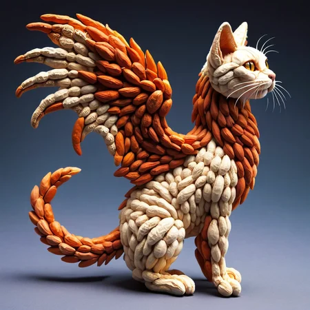 pnts<lora:pnts:1>medium roaming sinuous whimsical feline life form, hoofed, bifurcated-tailed, short-tailed, shaggy fur, slit ears, phoenix wings,