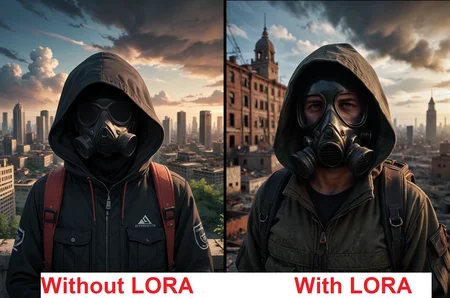 score_9, score_8_up, score_7_up, score_6_up, BREAK, solo, looking at viewer, jacket, upper body, male focus, outdoors, sky, day, artist name, cloud, signature, hood, bag, blurry, no humans, mask, depth of field, blurry background, backpack, cloudy sky, building, scenery, hooded jacket, 1other, hood up, smoke, city, cityscape, ruins, tower, ambiguous gender, gas mask, post-apocalypse