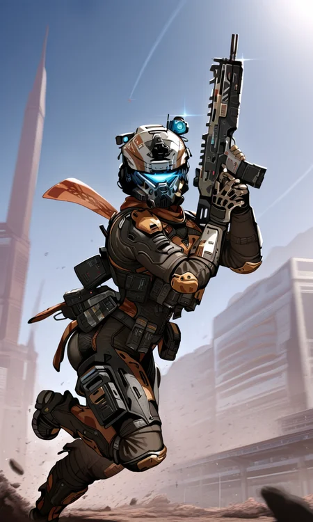 embedding:IllusP0s, Pilot_\(titanfall\), dynamic pose, assault rifle, solo, 1boy,<lora:titanfall.safetensors:1.0:1.0>