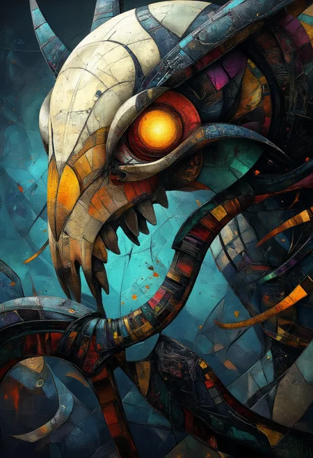 scifi fantasy illustration, A weathered grey demon monster skull, facing the viewer, clutched by a talon, the talon pierces and shatters points on the skill. Awe-Inspiring and Vulgar, Glowing Amber Eyes, Fairy-Tale, side lit, in the style of realistic hyper-detailed portraits, dark white and orange, classicist portraiture, dark gold and aquamarine, realist detail, hard edge, technological marvels, aidmasoftglow