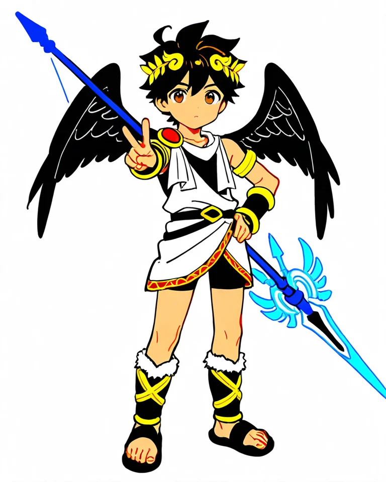 score_9, score_8_up, score_7_up, , <lora:Expressive_H:1>, /(full body/), cosplay, male child, anime,
cowboy shot, (male focus), kid_icarus, icarus, white background, phone, brown eyes, upper body, black hair, v, wings, dark-skinned male, looking at viewer, drawing bow, smartphone, polearm, brown hair, sketch, hand on hip, holding, holding weapon, male child, night sky, <lora:Kid_Icarus:1>