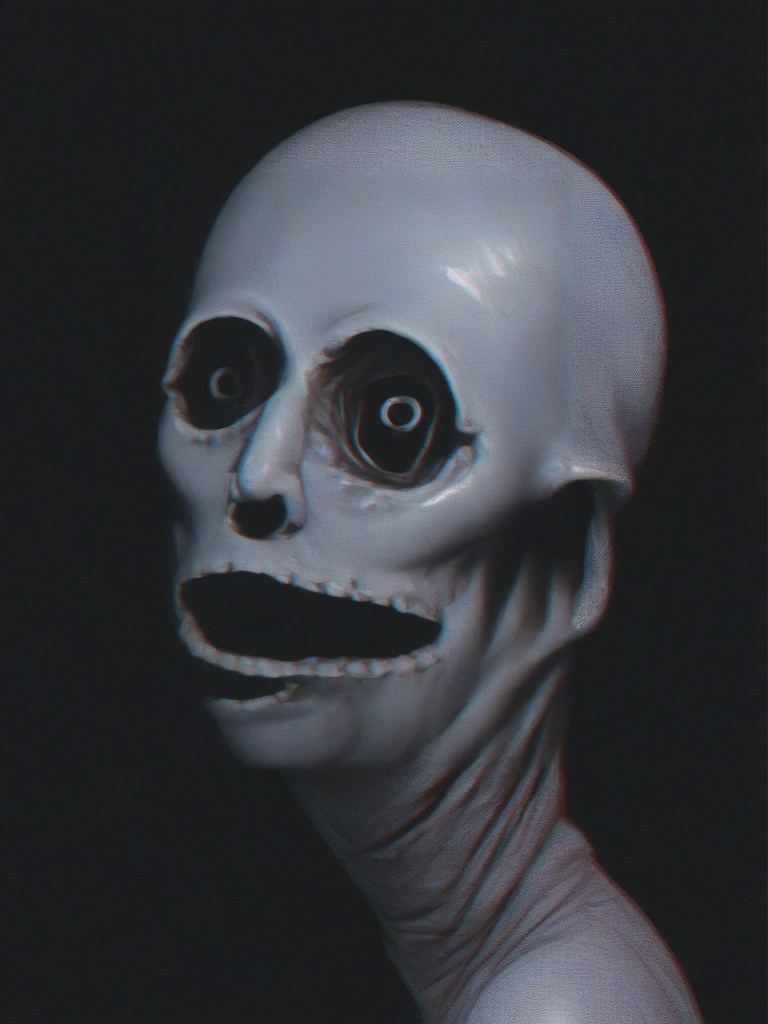 score_9, score_8, side view of analog_horror monster, ((side view)), dark bedroom, hiding, looking at viewer, shiny skin, dark lighting, dark background, horror,  <lora:Analog_Horror_Style_r2:.8>