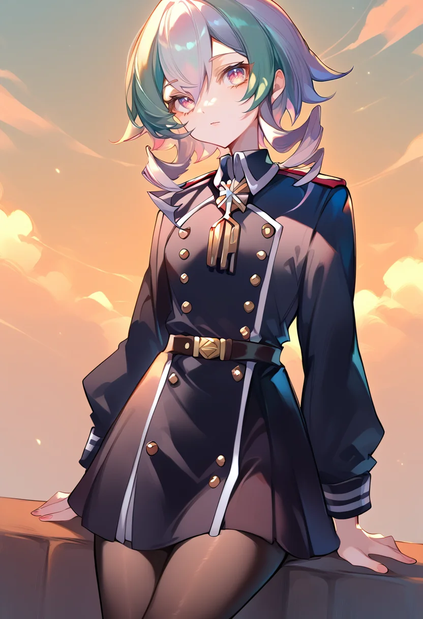 (score_9:0.9),score_8_up,score_7_up,anime style,rating_safe,(zPDXL),<lora:sky striker ace - camellia ponyXL v2:0.84>,sky striker ace - camellia,black military uniform,black pantyhose,solo,alternate costume,