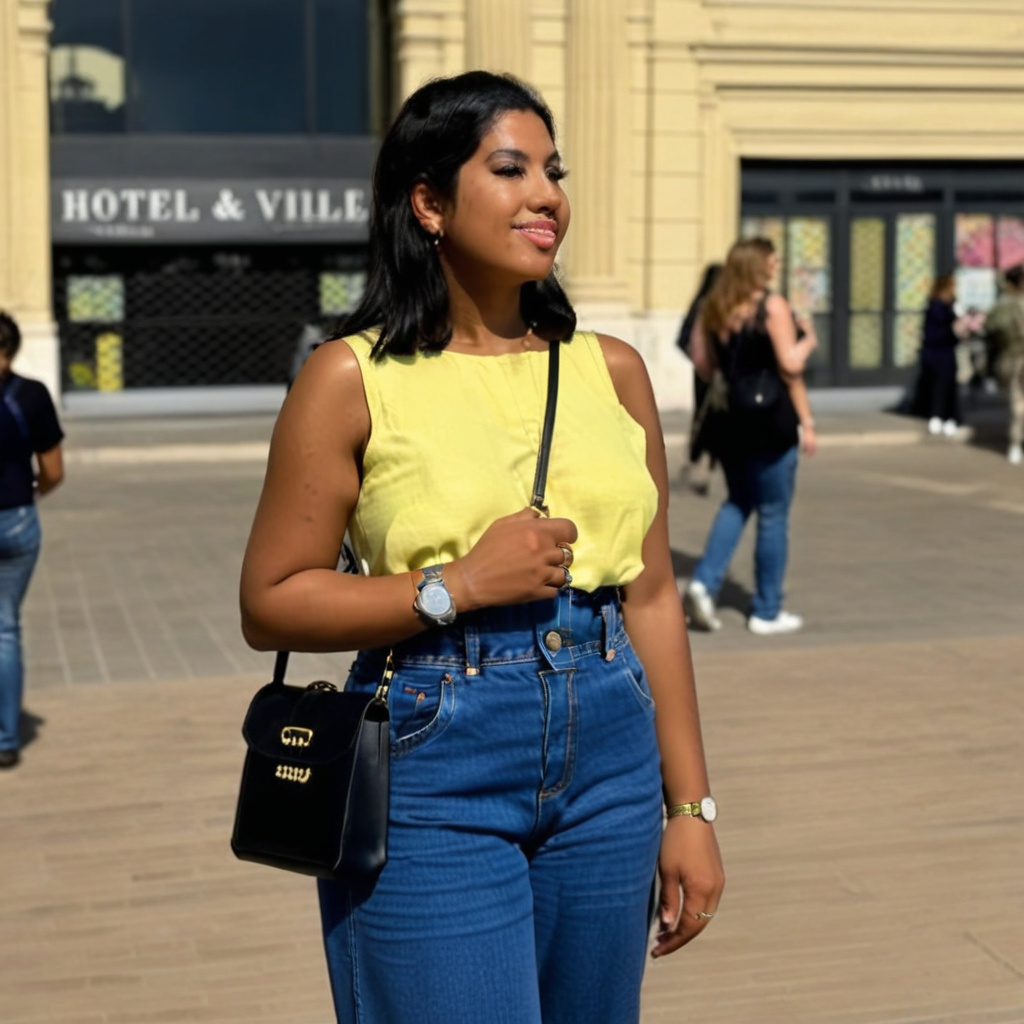 bag, multiple girls, black hair, ring, solo focus, overalls, dark skin, handbag, watch