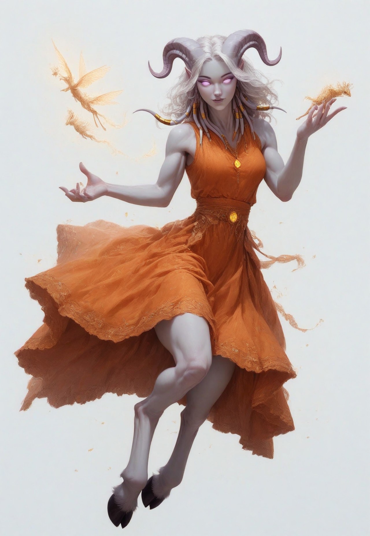 (absurdres, highres, best quality, masterpiece:1.4), 
score_9, score_8_up, score_7_up, score_6_up, 
detailed, 
detailed body, 
detailed face, 

(culDraenei, 
female, 
purple eyes, 
no sclera, 
no pupils, 
athletic, 
tall, 
slim, 
pale skin,
grey skin, 
long ears),

loose long orange dress,  
yellow pendant, 
sleeveless, 

cheerful, 
(((full body))), 
hovering, flying, floating, 

(((white background, plain background))), 
(((no objects in background)))