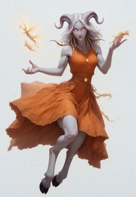 (absurdres, highres, best quality, masterpiece:1.4),
score_9, score_8_up, score_7_up, score_6_up,
detailed,
detailed body,
detailed face,
(culDraenei,
female,
purple eyes,
no sclera,
no pupils,
athletic,
tall,
slim,
pale skin,
grey skin,
long ears),
loose long orange dress,
yellow pendant,
sleeveless,
cheerful,
(((full body))),
hovering, flying, floating,
(((white background, plain background))),
(((no objects in background)))