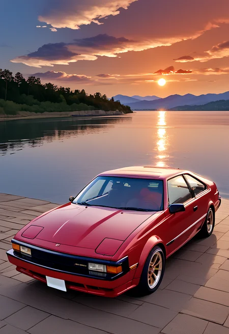 score_9,score_8_up,score_7_up,source_realstic,photorealstic,
Car photo. A futuristic and sleek car parked on a pier on the lake. A beautiful sunset sky in the background. Amazing. The movement of the clouds emphasizes the perspective taken with a fisheye lens,the lake surface is smooth as a mirror,no splashes or ripples. Incredibly professional lighting,dynamic cloud movement,iridescent hues of torn clouds,a red-tinted sunset,
The mirror reflects the sunset,and the body of the car shines beautifully.,No people,<lora:mjv3_pony-3:0.7>,
<lora:detailed_notrigger:1>,<lora:A60_pony:1>,A60,<lora:absurdres_quality:0.7>,masterpiece,best quality,very aesthetic,absurdres,