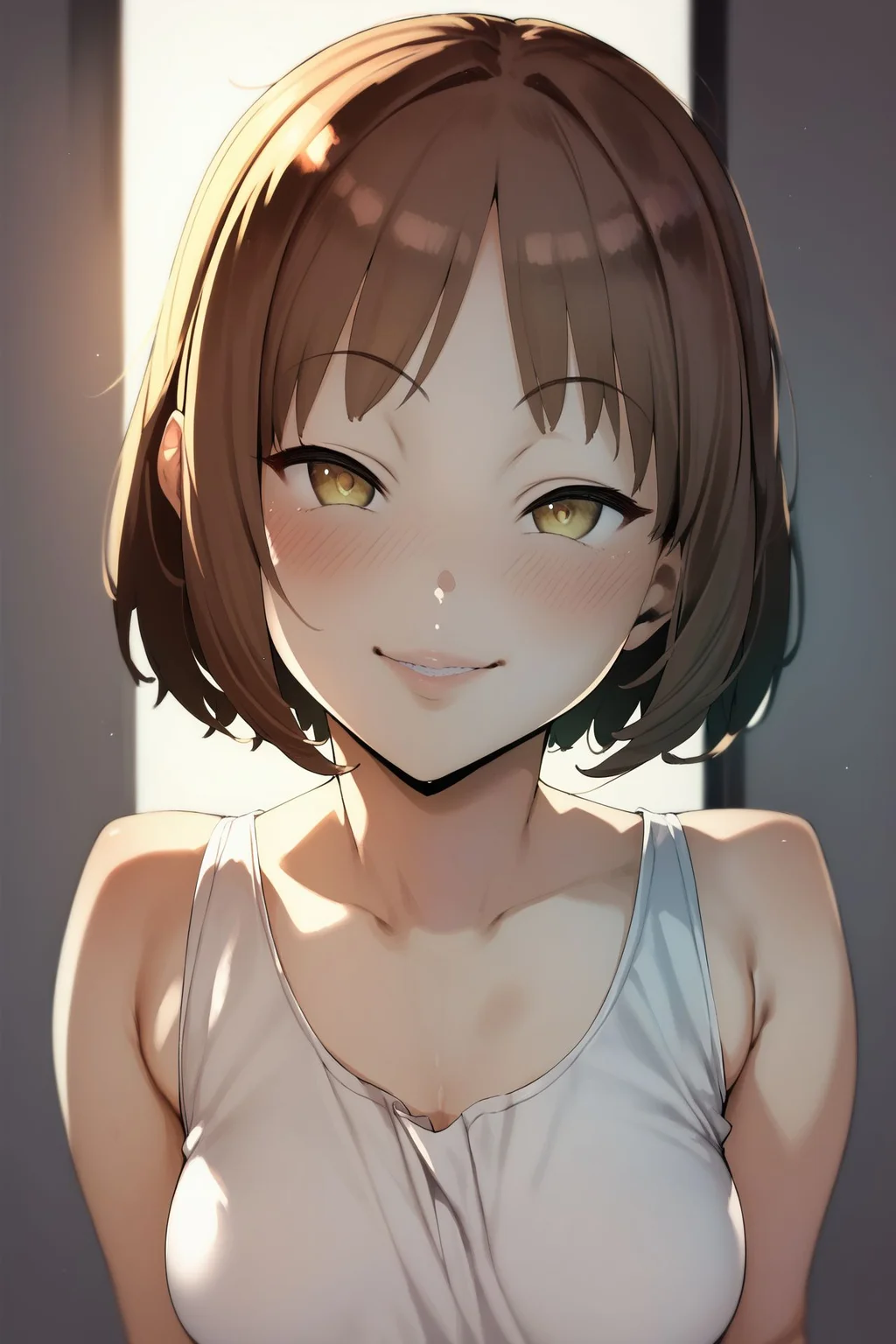 score_9, score_8_up, score_7_up, high resolution, 1girl, looking at viewer, seductive smile, blush, brown hair, micro bangs, golden eyes, medium breasts, backlighting, <lora:pija_(pianiishimo)_PonyXL_style_v01.08.01:1>