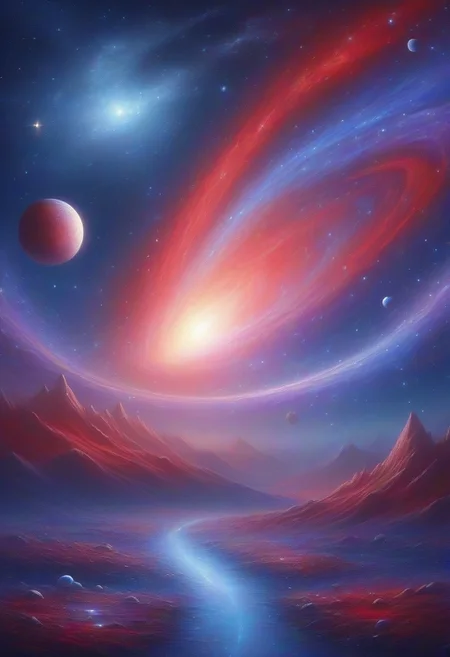 Blue, red, Blue, purple, Night, Stars sky, structure, glooming, comets, oil painting,