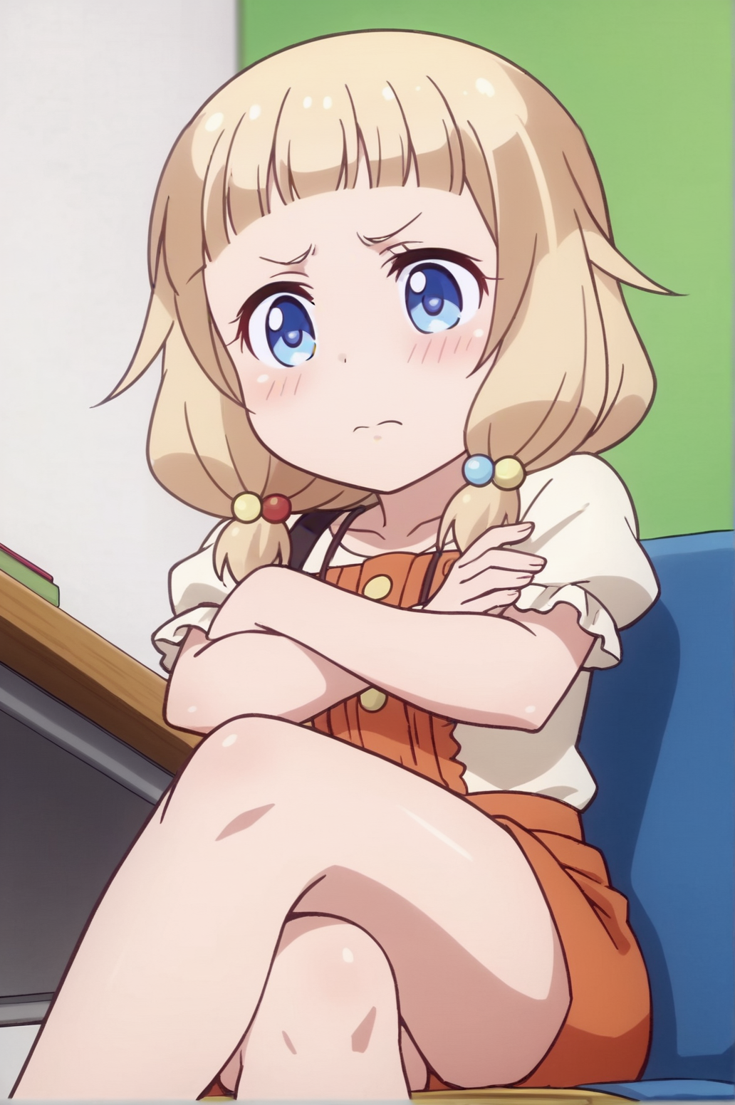 score_9, score_8_up, score_7_up,anime_source, source_anime, best background, detailed background, anime screencap,  HSakura Nene, Main Outfit, blush, shy, crossed legs, crossed arms, desk, from below,  <lora:JN_Sakura_Nene:0.8>