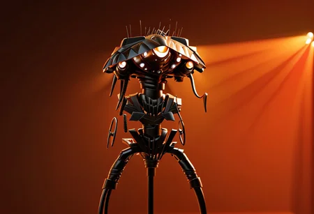 concept-tripod, cinematic, closeup, side view, side-view, spotlights