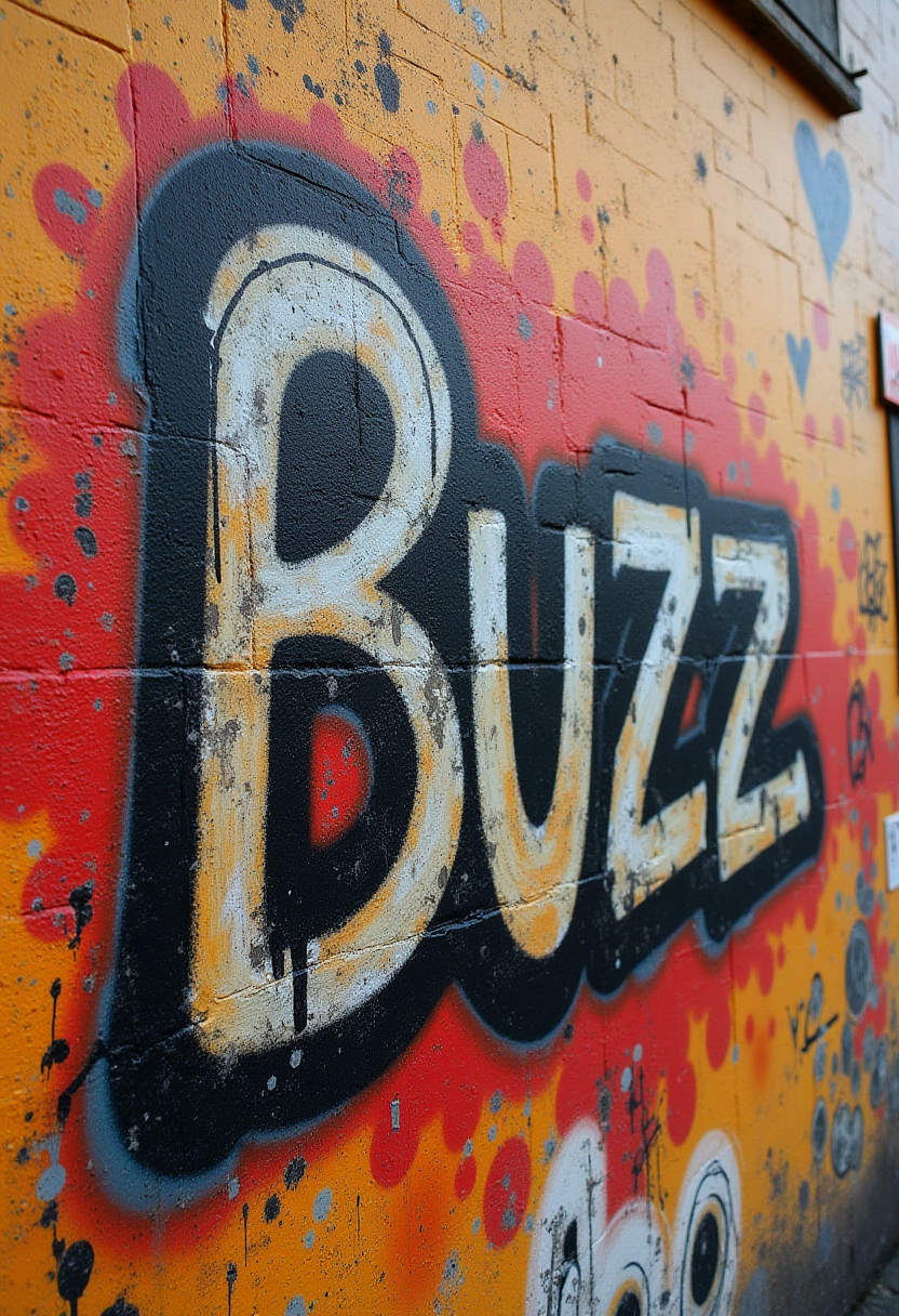highly intricate graffiti that says "Buzz"