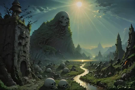 studio ghibli, darkest necropolis night of the dead landscape <lora:- SDXL - vanta-black_contrast_V3.0:0.8> VS BREAK brightest day of the happy living thriving city <lora:- SDXL - letitflrsh_let_it_flourish_V1.0:0.7>, highly detailed, landscape, panorama, moody, atmospheric, masterpiece, <lora:- SDXL - otclillsn_impossible_geo_V1.0:0.8>, <lora:- SDXL - conrtneo _neon-concrete _V2.0:0.4>, <lora:dfantasy:0.8>