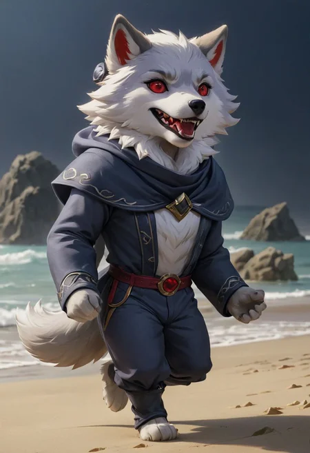 furry wolf, gray wolf, chibi, with red eyes, beach,
pants or shorts,
full-length frontal view, flight phase during running, legs above the ground, wind blowing the cloak, fast running,
Hyperrealistic art "high-quality portrait flat matte drawing of a cute Nendoroid and cartoon style, anime flat style, thick drawing, medium close-up", (solo:1.2), photorealistic:1.5, ultra highres, 8k, texture skin, realistic skin, detailed skin, highest detailed, extreme detailed, 8k wallpaper, colorful, (dark magic), ring with the stone, (intricate details), (hyperdetailed), 8k hdr, high detailed, lot of details, high quality, soft cinematic light, atmospheric perspective (focus on), color Ink wash painting, . Extremely high-resolution details, photographic, realism pushed to extreme, fine texture, incredibly lifelike, two people, two children