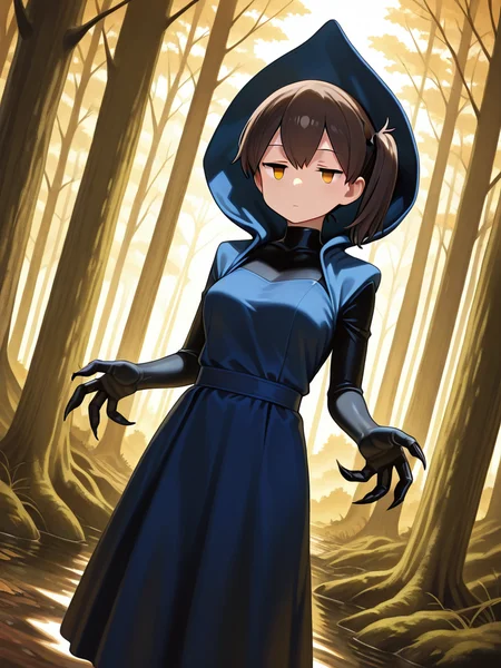 <lora:IL_flatwoods_monster:1>,flatwoods_monster/(Character/),forest,floating,
claws,dress,hood,dutch angle,kaga \(kancolle\),jitome,1girl,solo,, masterpiece,best quality,amazing quality,very aesthetic,absurdres,