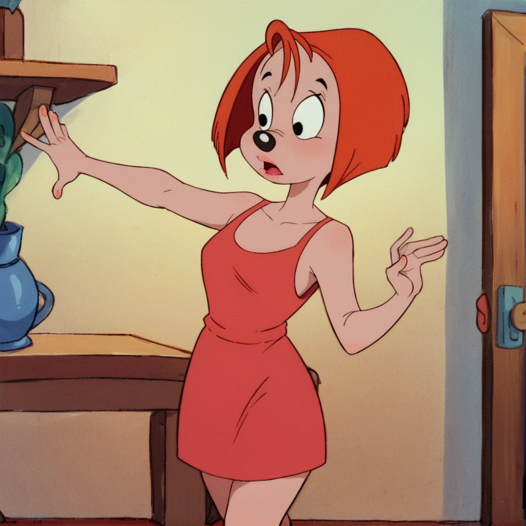 score_9, score_8_up, score_7_up, score_6_up, score_5_up, score_4_up, BREAK, <lora:Debbie_Dune:1>, debbie dune, 1girl, solo, wearing dress, orange hair, short hair, animal nose, black eyes, indoors, dynamic pose,