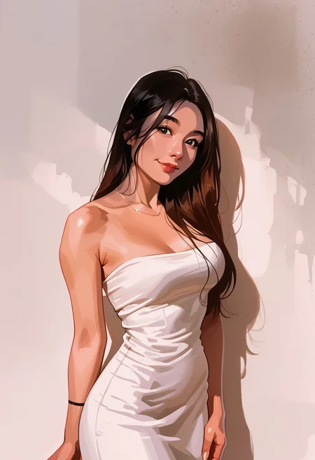score_9, score_8_up, score_7_up, score_6_up, source_cartoon, 1girl, female, solo, soaking wet hair, smile, diaphonous white dress, bronze necklace, medium breasts, female focus, official style, close up, perfect anatomy, perfect face, standing, abstract beauty, beautiful, centered, looking at the camera, approaching perfection, dynamic, moonlight, highly detailed, watercolor painting, artstation, concept art, smooth, sharp focus, illustration, portrait