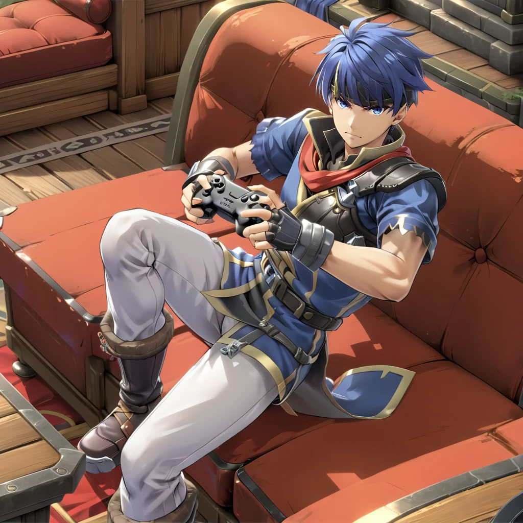 <lora:IKEFEXL:.95> IKEFEXL, 1boy, man, playing videogame, blue hair, blue eyes, on couch, (anime, masterpiece, intricate:1.3), (best quality, hires textures, high detail:1.2), (4k),(incredibly detailed:1.4),UHD, 8K, ultra detailed