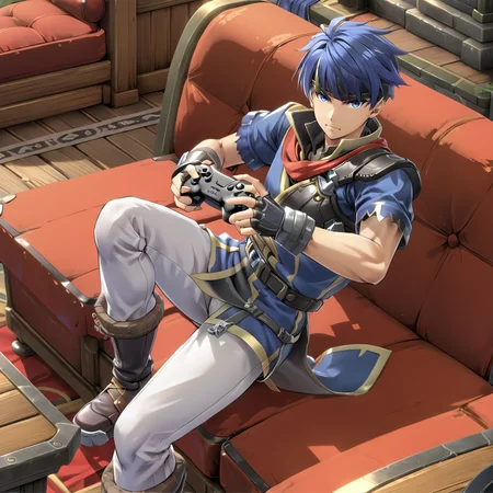 <lora:IKEFEXL:.95> IKEFEXL, 1boy, man, playing videogame, blue hair, blue eyes, on couch, (anime, masterpiece, intricate:1.3), (best quality, hires textures, high detail:1.2), (4k),(incredibly detailed:1.4),UHD, 8K, ultra detailed
