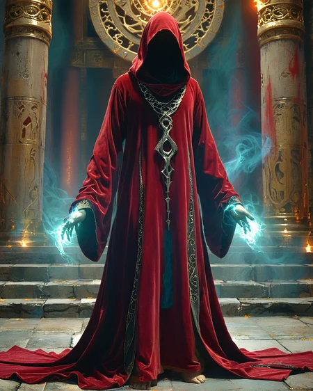 hooded human sorcerer standing in evil temple, dais, volumetric lighting, velvet robe, intense color, <lora:add-detail-xl:1.0>, <lora:xl_more_art-full_v1:0.4>, <lora:XSfenlie:1> fenliexl, <lora:lora:1>, realistic photo