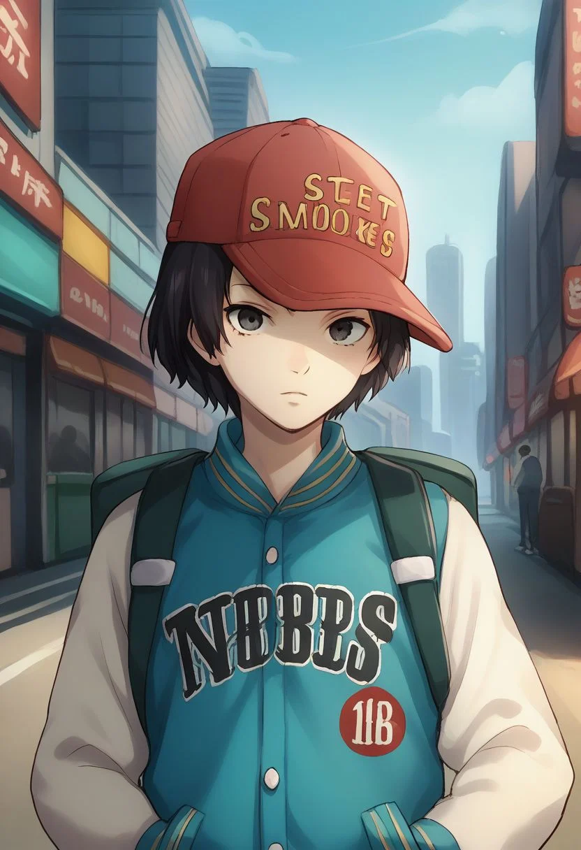 score_9, score_8_up, source_anime, highly detailed, 1boy, solo
shinya, 1boy, hat, solo, baseball cap, jacket, black hair, hands in pockets, bag, black eyes, short hair, backpack, upper body, letterman jacket, red headwear, looking at viewer,
outdoor, city, street,