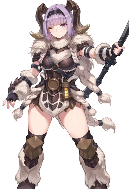 (score_9:0.9),score_8_up,score_7_up,rating_safe,anime style,(zPDXL),<lora:Banbaro beta armor ponyXL v1.2:0.85>,banbaro beta armor, 1girl, solo, horn hairband, white fingerless gloves, closed mouth, sword, hatching, standing, blunt bangs, simple background, holding sword, white background, white knee boots