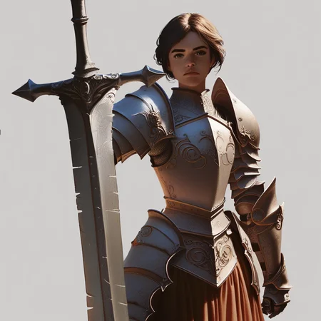 score_9, score_8_up, score_7_up, solo, 1girl, giant_long_sword, (presenting weapon), (gripping handle:1.1), upper body, dress armor, light armor, dainty, (detailed face:1.3), (perfect face:1.4), {warrior, adventurer}, medieval, cinematic lighting, (concept art:0.9),