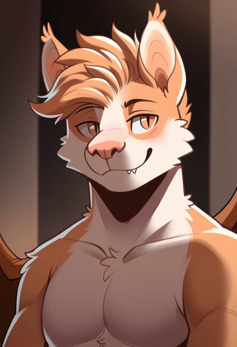 high quality, hires, by braeburned, furry, anthro, 1boy, solo, male, bat, topless, simple eyes, <lora:Braeburned_style:1>
