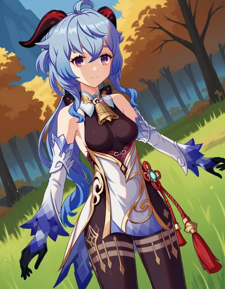 score_9, score_8_up, score_7_up, source_anime,
ganyu, <lora:genshin-ganyu-ingame-ponyxl-lora-nochekaiser:1>,
ganyu, blue hair, goat horns, horns, long hair, purple eyes, sidelocks, smile,
gloves, bare shoulders, detached sleeves, black gloves, bell, bodysuit, neck bell, black bodysuit, vision \(genshin impact\), bodystocking, cowbell, chinese knot,
outdoors, forest, nature,
looking at viewer, cowboy shot, dutch angle, dynamic pose,