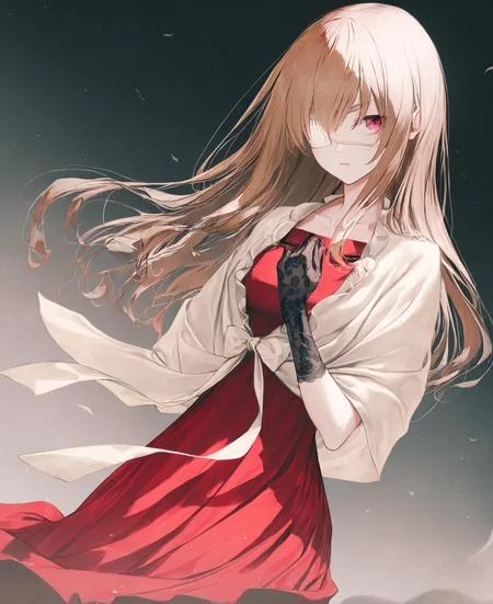 masterpiece,best quality,very aesthetic,absurdres, artist:gomzi,artist:wanke,
1girl, noel cerquetti, red eyes, blonde hair, long hair, medical eyepatch, left eye covered, left arm missing,
white jacket, tied jacket, red dress, frilled dress, lace gloves
<lora:noel_cerquetti.noobaixl:1>