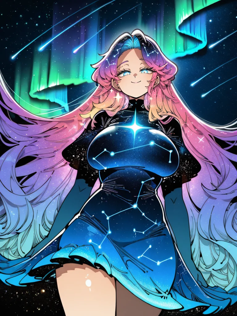 KafunXLP,,
1girl, cosmic dress, otherwordly dress, comic eyes, cosmic hair, glowing, closed mouth, aurora, constellation, galaxy, light particles, long hair, looking at viewer, planet, shooting star, sky, smile, space, sparkle, very long hair, cowboy shot, large breasts, dutch angle,
<lora:KafunXLP_style-12:1>