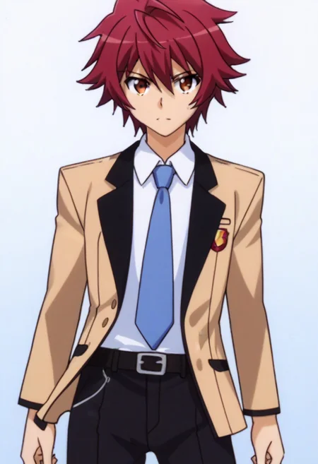 ((masterpiece)), ((best quality)), ((ultra-detailed)), ((absurdres)), score_9_up, score_8_up, score_7_up,
HD, top quality, best quality, amazing quality, High-quality illustrations, anime screencap, source_anime, best aesthetic, perfect proportions, perfect eyes, 1boy, 1male, solo boy, solo male, male focus, solo male focus, Anime, boy, male anime character, anime boy, handsome, cute, charming, Souji Mitsuka, red hair, orange-red eyes, right hand red bracelet, open blazer, white shirt, blue necktie, belt, black pants, ((cowboy shot, head to hips shot)), updn, Expressiveh, easynegative, masterpiece, best quality, very aesthetic, absurdres