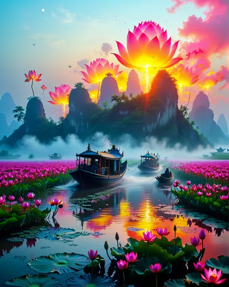 Vietnamese delta where fishing boats paint neon trails through lotus fields during Fata morgana: Mirage castles shimmering above temperature inversion,
<lora:extremely_detailed:0.3> extremely detailed,
<lora:Flux-XL_Scenery:0.05> flux-scenery,
<lora:add-detail-xl:0.1>,
<lora:DetailMaximizer:0.3>,
<lora:MidjourneyV6.1:0.7> midjourneyv6.1,
<lora:Dream Scenery XL:0.6> Dream Scenery,
detailxl