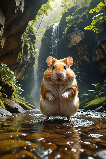 full body length 8k cinematic by (((Alastair Magnaldo) and Jerry Uelsmann) and Peter Lik) and Gaetano Previati, action shot, fighting, fantasy, gigantic hamsters, bosstyle <lora:boss_battles:0.55> , dof,