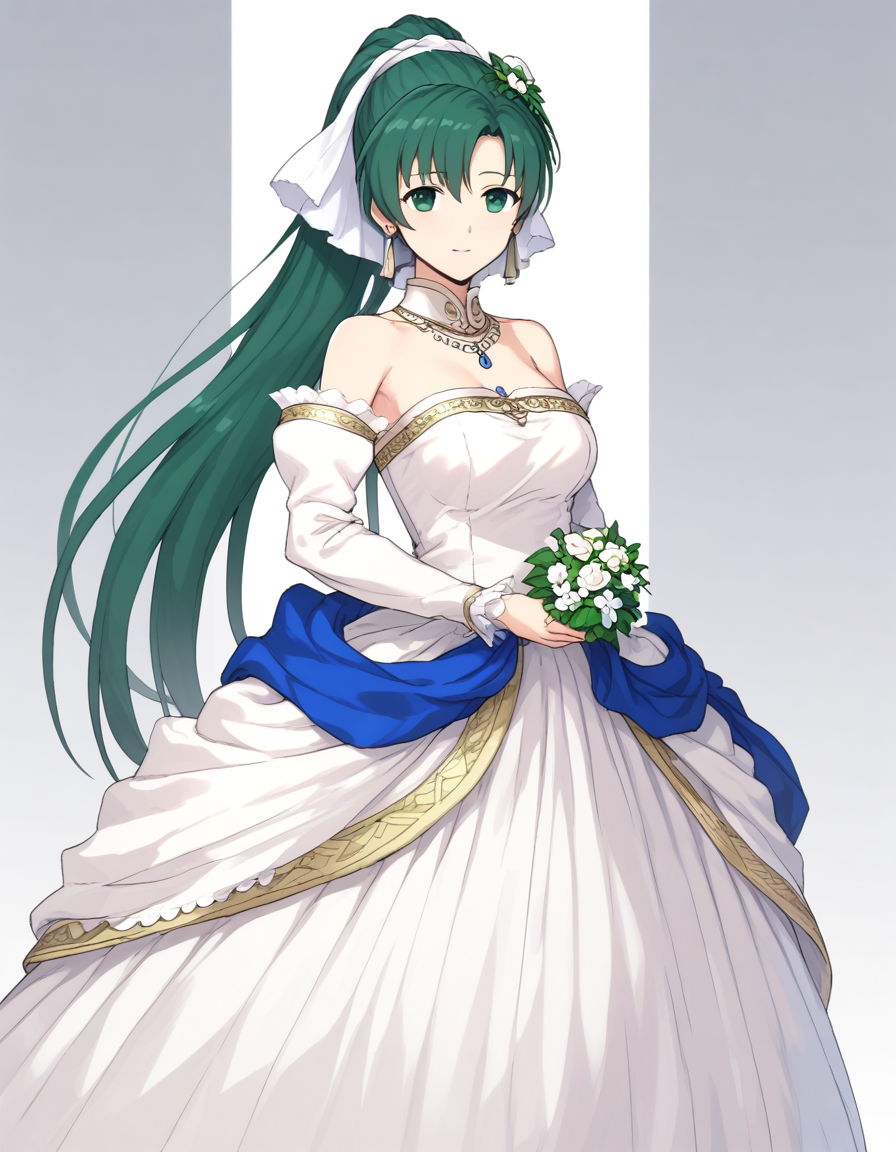 <lora:lyn_(fire_emblem)_XL_pony_bf16_v1:1>lyn \(fire emblem\),wedding dress,, BREAK score_9, score_8_up, score_7_up, BREAK source_anime, best quality, masterpiece, uncensored,<lora:sdxl_lightning_4step_lora:1>(clear eyes:1.2),zPDXLpg,rating_explicit,clear eyes,beautful eyes,
