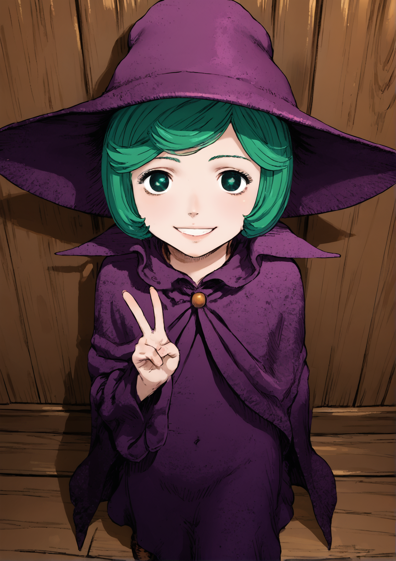 score_9, score_8_up, score_7_up, source_anime BREAK, 
1girl,  white background,  <lora:DX888Schierke:1>, schierke, bob cut, green hair, green eyes, witch, witch hat, cloak, cowboy shot, smile,  v,from above,
village,