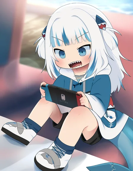 1girl, (gawr gura:0.8), shark tail,sneakers, hood, hoodie, sitting in a table, playing nintendo switch,  ocean, sharp teeth, open mouth, black shorts, lens flare, hood down, 
,,,,,,,,,,,,,,,,,,,,,,,,,,,,,,,,,,,,,,,,,,,,,,,,,,,,,,,,,,,,,,,,,,,,,,,,,,,,,,,,,,,,,,,,,,,,,,,,,,,,,,,,,,,,,,,,,,,,,,
 <lora:dagasi_style_illustrious01_v1-000037:1>
