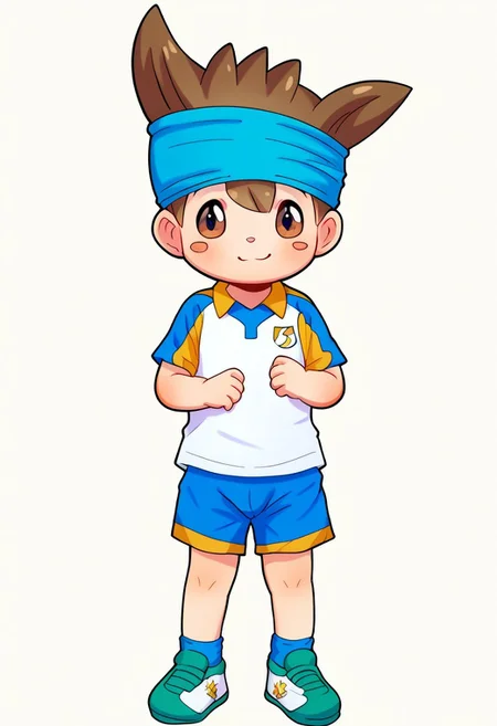 score_9, score_8_up, score_7_up, source_anime, highly detailed, young, 1boy, solo, cute boy, nishizonoshinsuke, brown eye, brown hair, spike hair, pink blush marks, small nose, headband, sportswear, soccer uniform
DSCStyle, round eyes, exaggerated proportions, cartoonish features, anime-inspired, cute aesthetics, cartoonish proportions, highlights,smooth lines, glossy highlights, minimal detail, clean outlines, consistent line weight, gentle highlights