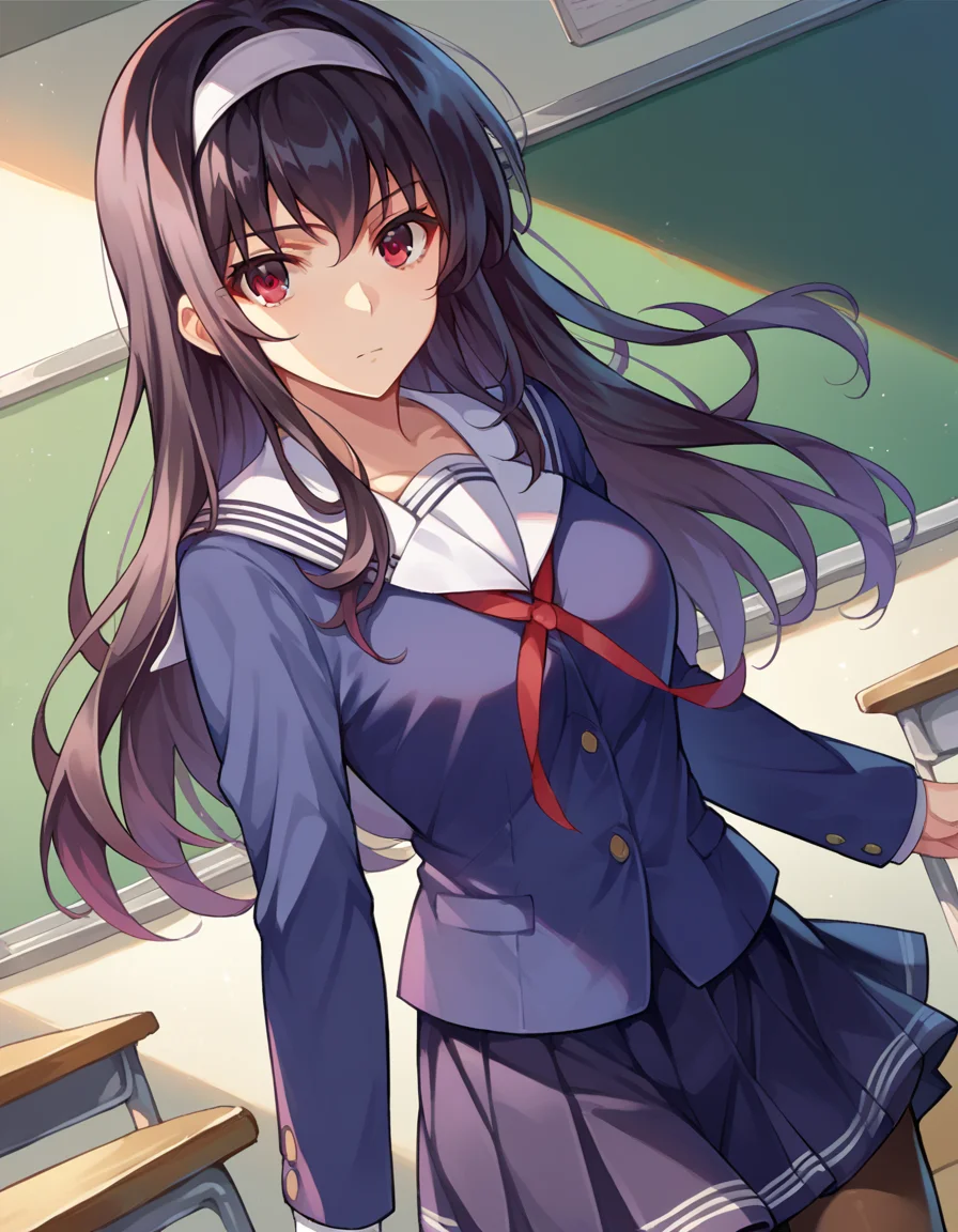 score_9, score_8_up, score_7_up, source_anime,
utahakasumigaoka, <lora:utaha-kasumigaoka-ponyxl-lora-nochekaiser:1>
utaha kasumigaoka, black hair, hairband, long hair, red eyes,
long sleeves, school uniform, skirt, pantyhose,
indoors, classroom,
looking at viewer, dutch angle, cowboy shot,