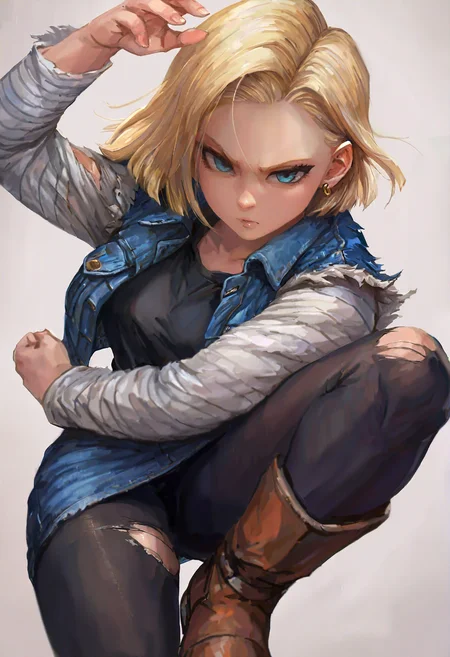 1girl, solo, torn clothes, android 18, torn pantyhose, earrings, denim skirt, denim jacket, looking at viewer, boots, black shirt, white background, black pantyhose, simple background, long sleeves
masterpiece, best quality, <lora:miche-guy90-Illust-Lycorisv1:1>, miccceh