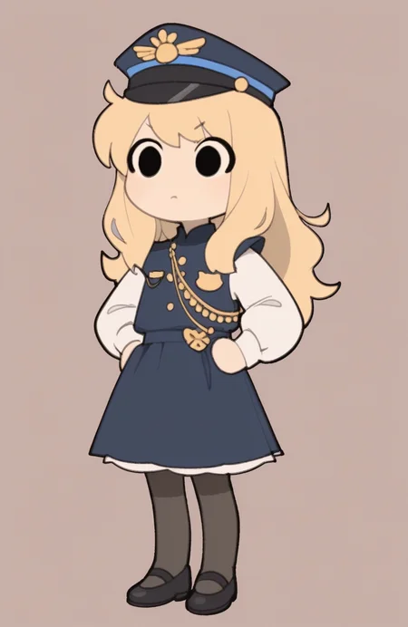 1girl, solo, <lora:TemmieChang_v5:0.9> tmchng,
Alice in Wonderland, blonde hair, child, little girl, police uniform, ceremonial uniform, blouse, skirt, black pantyhose, dress shoes, police hat, serene,
chibi, petite, extremely detailed, highres, masterpiece, best quality